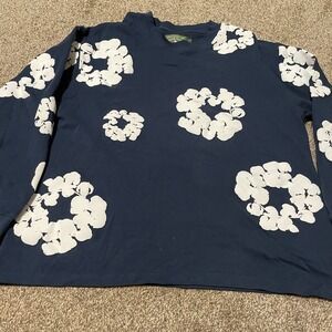 DENIM TEARS African Diaspora Goods Navy Blue Floral Print Long Sleeve Top Size L